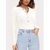imageSuperPrity Long Sleeve Shirts for Women Spring Fashion V Neck Button Polo Sweaters Stretch Slim Fitted Knit Basic Tee TopsWhite