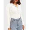 imageSuperPrity Long Sleeve Shirts for Women Spring Fashion V Neck Button Polo Sweaters Stretch Slim Fitted Knit Basic Tee TopsWhite