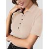 imageSuperPrity Womens Dressy Casual Tops V Neck Business Work Blouses Button Down Stretch Ribbed Short Sleeve ShirtsBeige