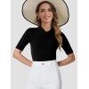 imageSuperPrity Womens Dressy Casual Tops V Neck Business Work Blouses Button Down Stretch Ribbed Short Sleeve ShirtsBlack