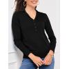 imageSuperPrity Womens Knit Sweaters V Neck Lightweight Collared Thinner Sweater Casual Long Sleeve Polo ShirtsBlack