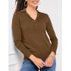 imageSuperPrity Womens Knit Sweaters V Neck Lightweight Collared Thinner Sweater Casual Long Sleeve Polo ShirtsBrown