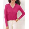 imageSuperPrity Womens Knit Sweaters V Neck Lightweight Collared Thinner Sweater Casual Long Sleeve Polo ShirtsHot Pink