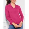 imageSuperPrity Womens Knit Sweaters V Neck Lightweight Collared Thinner Sweater Casual Long Sleeve Polo ShirtsHot Pink