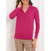 imageSuperPrity Womens Knit Sweaters V Neck Lightweight Collared Thinner Sweater Casual Long Sleeve Polo ShirtsHot Pink