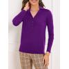 imageSuperPrity Womens Knit Sweaters V Neck Lightweight Collared Thinner Sweater Casual Long Sleeve Polo ShirtsPurple