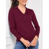imageSuperPrity Womens Knit Sweaters V Neck Lightweight Collared Thinner Sweater Casual Long Sleeve Polo ShirtsWine Red