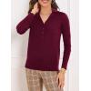 imageSuperPrity Womens Knit Sweaters V Neck Lightweight Collared Thinner Sweater Casual Long Sleeve Polo ShirtsWine Red