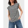imageSuperPrity Womens Short Sleeve Shirts Animal Print Blouses Crewneck Leopard Print Tops Dressy Casual Basic TeeBlack and White Plaid