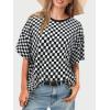 imageSuperPrity Womens Short Sleeve Shirts Animal Print Blouses Crewneck Leopard Print Tops Dressy Casual Basic TeeBlack and White Plaid