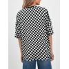 imageSuperPrity Womens Short Sleeve Shirts Animal Print Blouses Crewneck Leopard Print Tops Dressy Casual Basic TeeBlack and White Plaid