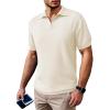 imageSuperPrity Mens Polo Shirts Short Sleeve V Neck Golf Shirts Casual Slim Fit Ribbed Collar TShirtsBeige