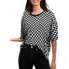 imageSuperPrity Womens Short Sleeve Shirts Animal Print Blouses Crewneck Leopard Print Tops Dressy Casual Basic TeeBlack and White Plaid