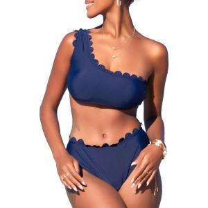 imageSouqFone Womens Bikini Set Cute One Shoulder Wavy Edge Two Piece Swimsuits