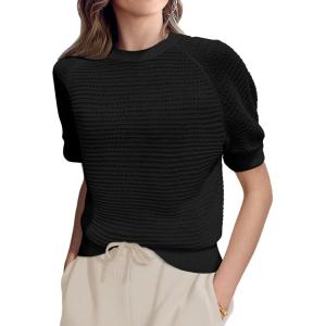 imageSuperPrity Crochet Tops for Women Summer Short Sleeve Hollow Out Sweater Beach Swimsuit Cover Ups 2025 Trendy Sexy TopBlack