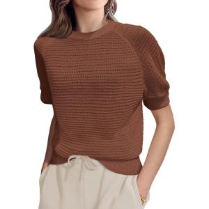 imageSuperPrity Crochet Tops for Women Summer Short Sleeve Hollow Out Sweater Beach Swimsuit Cover Ups 2025 Trendy Sexy TopBrown
