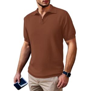 imageSuperPrity Mens Polo Shirts Short Sleeve V Neck Golf Shirts Casual Slim Fit Ribbed Collar TShirtsCoffee