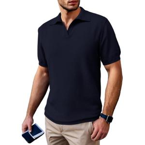 imageSuperPrity Mens Polo Shirts Short Sleeve V Neck Golf Shirts Casual Slim Fit Ribbed Collar TShirtsNavy Blue