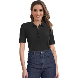 imageSuperPrity Womens Dressy Casual Tops V Neck Business Work Blouses Button Down Stretch Ribbed Short Sleeve ShirtsGray