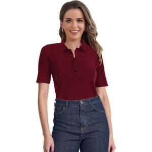 imageSuperPrity Womens Dressy Casual Tops V Neck Business Work Blouses Button Down Stretch Ribbed Short Sleeve ShirtsGrey