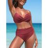 imageSouqFone Womens 3 Piece Swimsuits Sexy Twist Front V Neck Bikini Top Mid Rise and Low Waist Bottom Bathing Suit