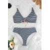 imageSouqFone Womens Floral and Striped Bikini Set Sexy Reversible Lace Up Swimsuit Swimwear
