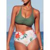 imageSouqFone Womens High Waisted Ruched Floral Two Piece Swimsuits Tropical Lace Up Bikinis