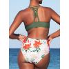 imageSouqFone Womens High Waisted Ruched Floral Two Piece Swimsuits Tropical Lace Up Bikinis