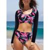 imageSouqFone Womens Rash Guard Long Sleeve Swimsuit Round Neck Cut Out Two Piece Bathing Suit Cropped Swim Shirt Bikini Swimwear