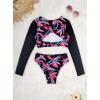 imageSouqFone Womens Rash Guard Long Sleeve Swimsuit Round Neck Cut Out Two Piece Bathing Suit Cropped Swim Shirt Bikini Swimwear