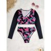 imageSouqFone Womens Rash Guard Long Sleeve Swimsuit Round Neck Cut Out Two Piece Bathing Suit Cropped Swim Shirt Bikini Swimwear