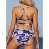 imageSouqFone Womens Swimsuits Floral Print Low Rise Bikni Set Cutout Strappy Two Piece Cross Back Bathing Suit