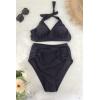imageSouqFone Womens V Neck Push Up Swimsuit Halter Soild Ruched Two Piece Swimsuits