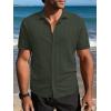 imageSuperPrity Mens Button Down Shirt Knit Shirts Short Sleeve Cuban Guayabera Cool Summer Beach ShirtsArmy Green