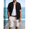 imageSuperPrity Mens Button Down Shirt Knit Shirts Short Sleeve Cuban Guayabera Cool Summer Beach ShirtsBlack
