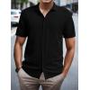 imageSuperPrity Mens Button Down Shirt Knit Shirts Short Sleeve Cuban Guayabera Cool Summer Beach ShirtsBlack