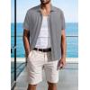 imageSuperPrity Mens Button Down Shirt Knit Shirts Short Sleeve Cuban Guayabera Cool Summer Beach ShirtsGrey