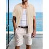 imageSuperPrity Mens Button Down Shirt Knit Shirts Short Sleeve Cuban Guayabera Cool Summer Beach ShirtsLight Khkai
