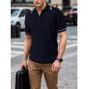 imageSuperPrity Mens Polo Shirts Short Sleeve Golf Shirts Crochet Button Down Collared T Shirt Classic Golf TeesNavy Blue