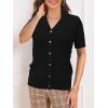 imageSuperPrity Womens Button Down Shirts Eyelet Knit Business Casual Tops Textured Collared Short Sleeve BlousesBlack
