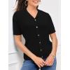 imageSuperPrity Womens Button Down Shirts Eyelet Knit Business Casual Tops Textured Collared Short Sleeve BlousesBlack