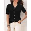 imageSuperPrity Womens Button Down Shirts Eyelet Knit Business Casual Tops Textured Collared Short Sleeve BlousesBlack
