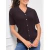 imageSuperPrity Womens Button Down Shirts Eyelet Knit Business Casual Tops Textured Collared Short Sleeve BlousesDark Brown