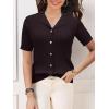 imageSuperPrity Womens Button Down Shirts Eyelet Knit Business Casual Tops Textured Collared Short Sleeve BlousesDark Brown