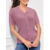imageSuperPrity Womens Button Down Shirts Eyelet Knit Business Casual Tops Textured Collared Short Sleeve BlousesDark Pink