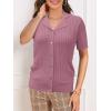 imageSuperPrity Womens Button Down Shirts Eyelet Knit Business Casual Tops Textured Collared Short Sleeve BlousesDark Pink