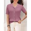 imageSuperPrity Womens Button Down Shirts Eyelet Knit Business Casual Tops Textured Collared Short Sleeve BlousesDark Pink
