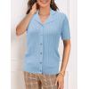 imageSuperPrity Womens Button Down Shirts Eyelet Knit Business Casual Tops Textured Collared Short Sleeve BlousesLight Blue