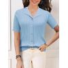 imageSuperPrity Womens Button Down Shirts Eyelet Knit Business Casual Tops Textured Collared Short Sleeve BlousesLight Blue