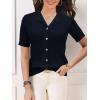 imageSuperPrity Womens Button Down Shirts Eyelet Knit Business Casual Tops Textured Collared Short Sleeve BlousesNavy Blue